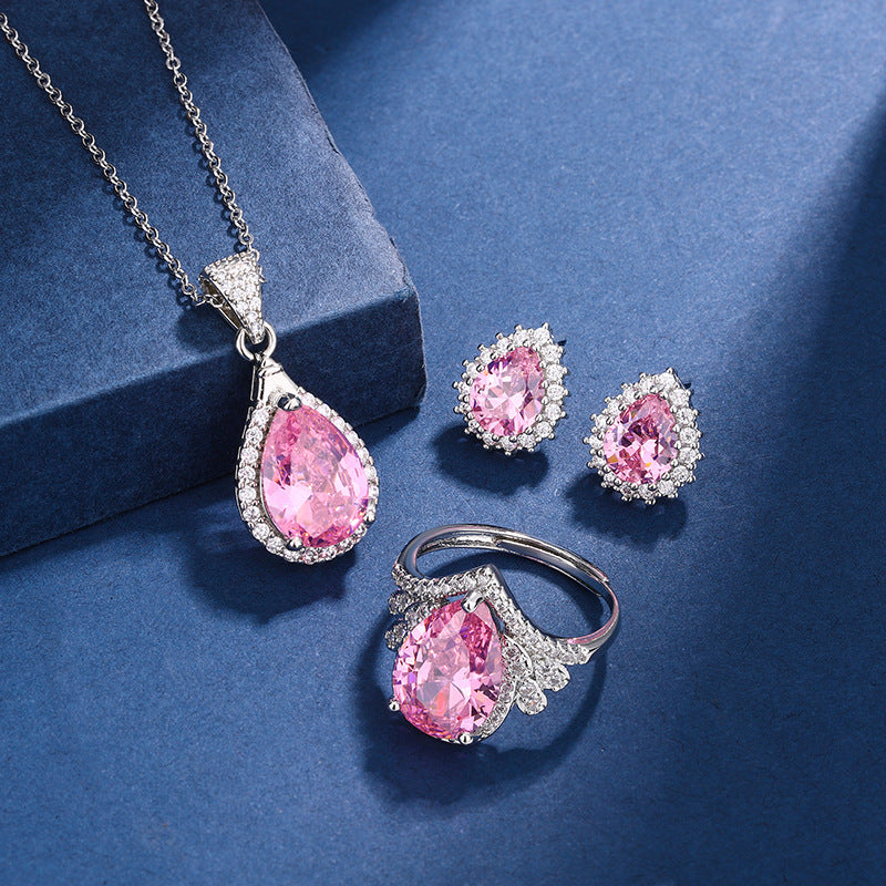 Aria dråbeformet pink sæt | Hvidguld