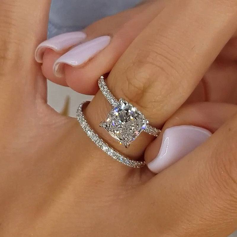 Bridal pudeformet 2-styks ringsæt | Hvidguld