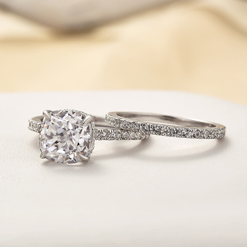 Bridal pudeformet 2-styks ringsæt | Hvidguld