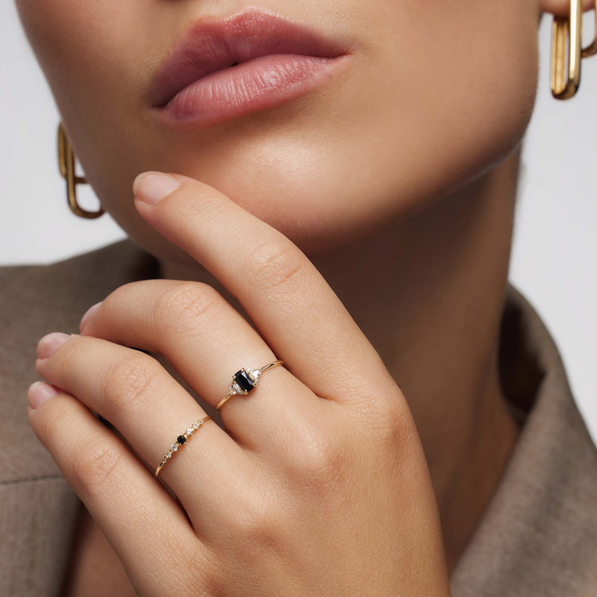 Sort Spinel Baguette-ring | Guld