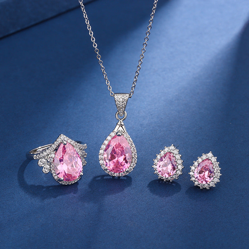 Aria dråbeformet pink sæt | Hvidguld